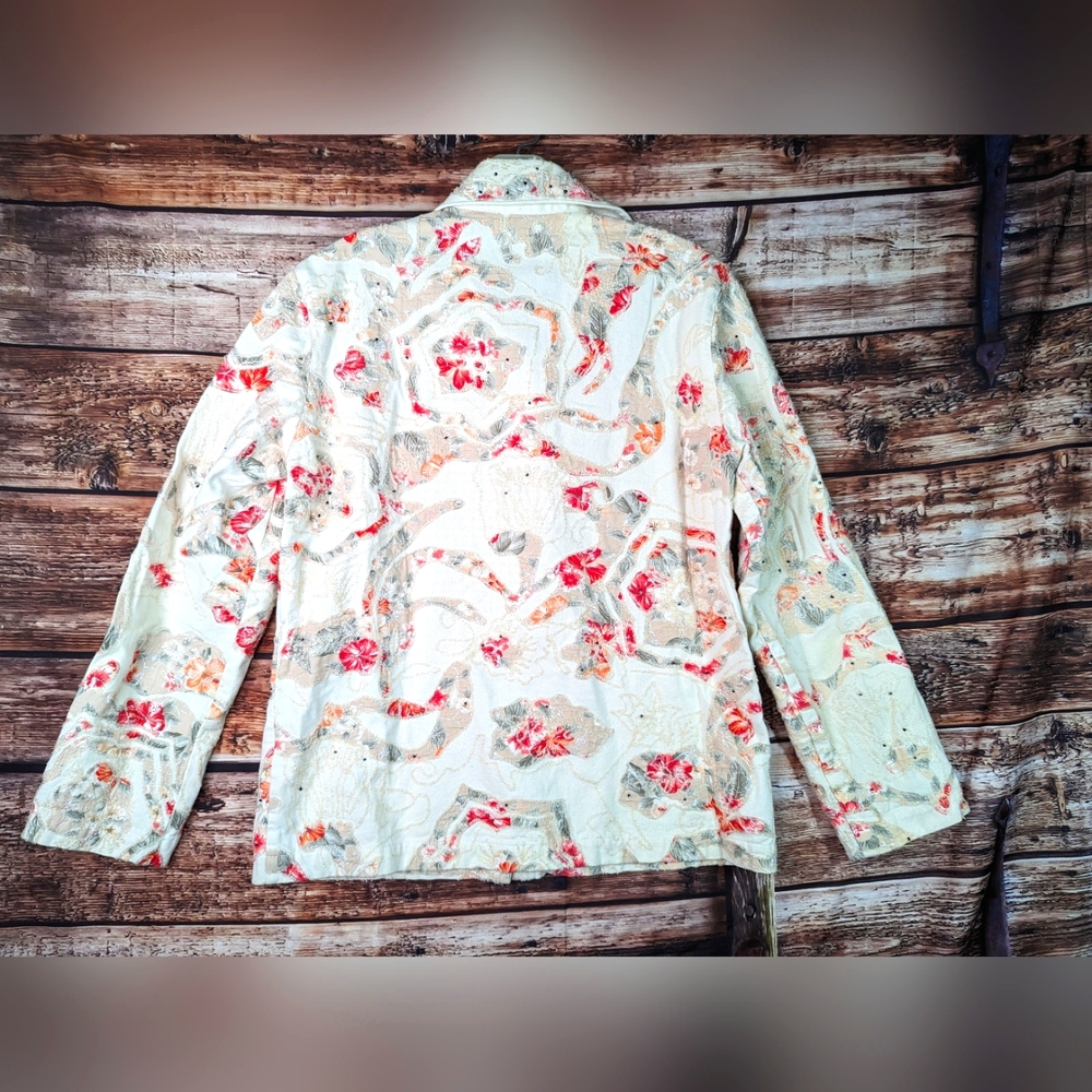 Chicos Patchwork Embroidered Jacket Floral Beaded - image 2